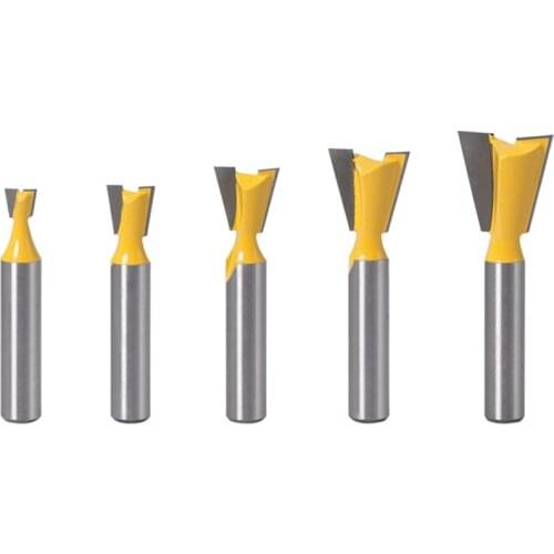 5Pcs 8mm Shank 14 Degree Grade Industrial Rod Dovetail Router Bit Swallow Tail Woodworking Milling Tools for Wood Cutter