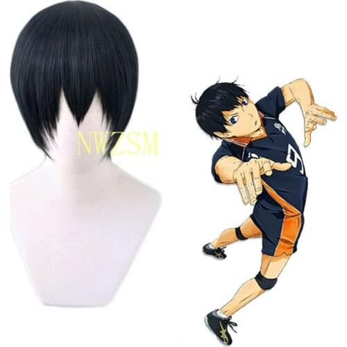 Haikyuu!! Kageyama Tobio Black Blue Short Wig Cosplay Costume Heat Resistant Synthetic Hair Haikiyu Karasuno Men Women Wigs