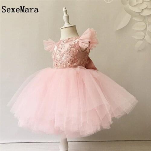 Beautiful Baby Girls Dresses for 1st 2 years Birthday Beads Tulle Flower Girl Dress Pageant Party Dress Kids Clothes