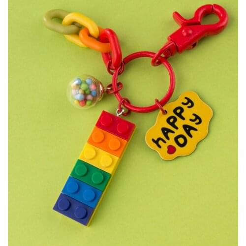 Creative Building Blocks Cartoon Key Chain Charms Kawaii Accessories Pendant Couple Gift Phone Charm Car Backpack Keychain