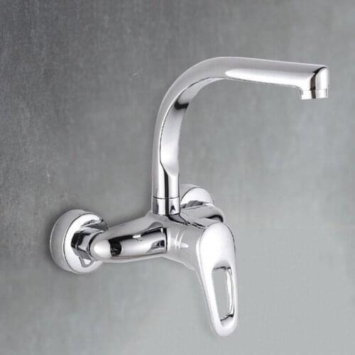 Kitchen Faucet Wall Mounted Single Handle Double Holes Vessel Sink Tap 360 Rotation Swivel Hot Cold Water Mixer Tap Mop Pool Tap