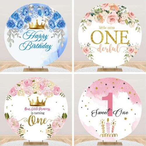 Laeacco Baby 1st Birthday Party Decor Backdrops For Photography Gold Star Dots Candle Customized Round Circle Poster Backgrounds