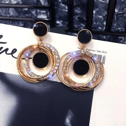 Fashion Multi-Layer Circular Metal Drop Earrings Female Personality Easy Matching CZ Drop Earrings Valentines Day Jewelry Gift