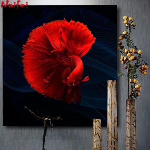 5D Diamond Embroidery Kits DIY Full Square Round Rhinestone Painting Red Fish Mosaic Cross Stitch Handmade Gift Home Decor