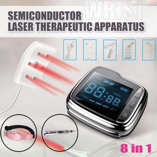LASTEK 8 in 1 Health Kit Laser Therapy Watch + 5 Ear Nose Oral Throat Treatment Probe + Meridian Acupuncture Pen + Head Massager