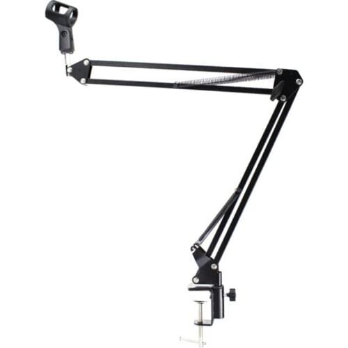 NEW-Extendable Recording Microphone Holder Suspension Boom Scissor Arm Stand Holder with Mic Clip Table Mounting Clamp
