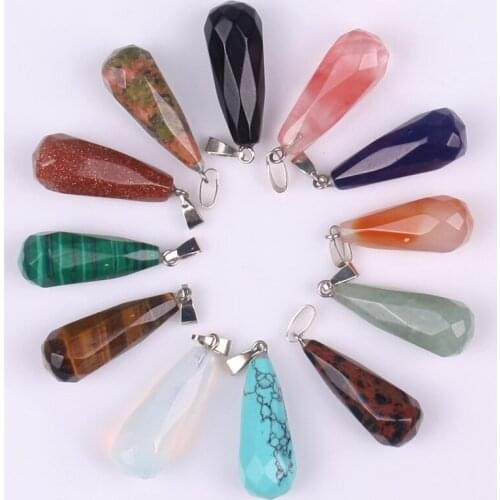 Wholesale 12pcs/lot New Design Natural Roses Quartz Onyx Carved Teardrop Pendant Water Drop Bullet Charm Pendulum Necklace Free
