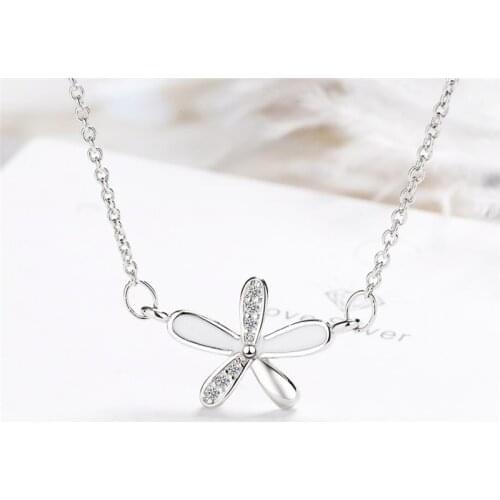 Sole Memory Zircon Cute Petals Chrysanthemum 925 Sterling Silver Clavicle Chain Female Necklace SNE610