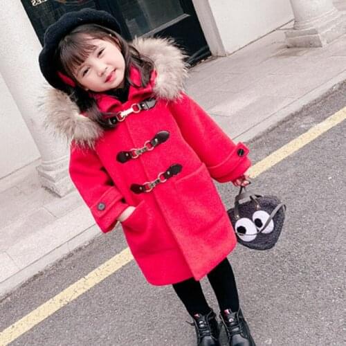 Girl Coat Kids Woolen Cloth 2021 Elegant Plus Velvet Thicken Warm Winter Autumn Kids Cardigan Cotton Outwear Childrens Clothing