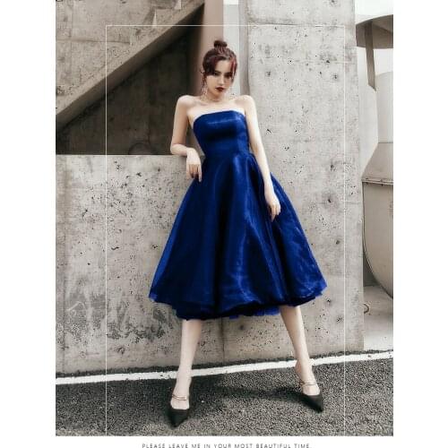 Black Tulle Dress Short Navy Blue Strapless Summer Sleeveless Vestido Corto Para Graduacion Open Back Solid Formal Party Gown