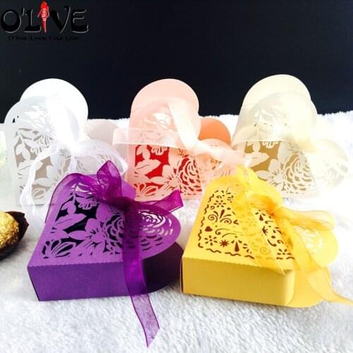 100 Pcs Laser Cut Gift Box Candy Packaging Heart Shape Baby Shower Birthday Party Favors Bonbonniere Paper Box Cardboard Dragees