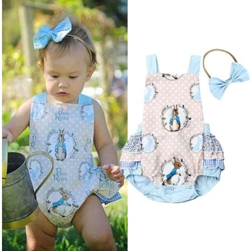PUDCOCO Lovely Newborn Baby Girl SleevelessBunny Bodysuit Jumpsuit Playsuit+Headband Clothes Outfit 2PCS 0-24M