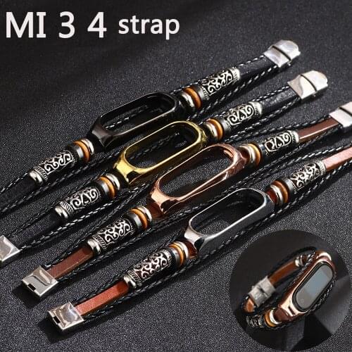 Watch Band Strap for Xiaomi Mi Band 4 3 Genuine Leather Stainless Steel Bracelet Sports for Mi 4 3 Retro Style Accessories Belt