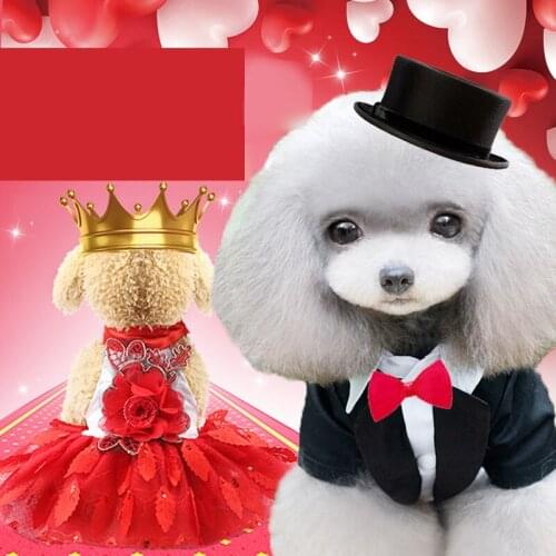 Dog cat wedding suits dress Spring summer pet couple male black suit dress wedding dress princess party skirt Vestidos chihuahua