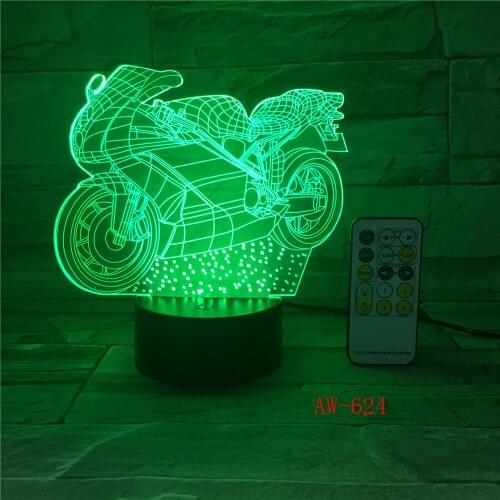 3D Motorcycle LED Night Light Bulbing Light Toys Color Changeable Table Lamp Methacrylate Plate Childrens Birthday Gift AW-624