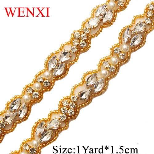WENXI 30YARD Crystal Rhinestone Applique Sewing On stick on Bridal beaded Trim For Wedding Dress Sash belt Haed band WX883