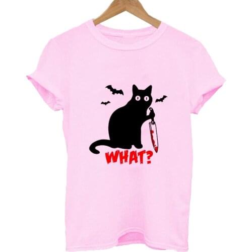 Women Clothing Summer Black Cat Printed Fashion Cartoon Animal 90s Tee Top Short sleeve Tshirt Female Harajuku Graphic T-shirt