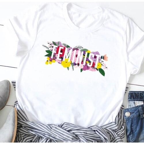 Female Tees Clothes T Shirt Graphic Print T-shirts Women Girl Power Flower Letters Feminist Cute Print T-Shirt Tee Shirt