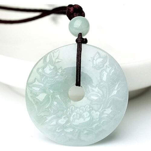 Women Necklace Pendant Burma Jade Glass A Ice Waxy Flower Blossoms Donuts Safety Button Pendant Gift for Female Fine Jewelry