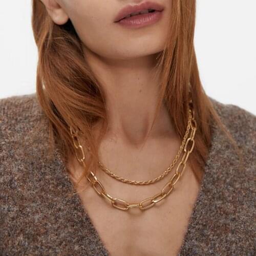 ZA Vintage Long Gold Gothic Layered Chain Necklace Women Statement Trendy Punk Hip Hop Choker Necklace Jewelry Gifts