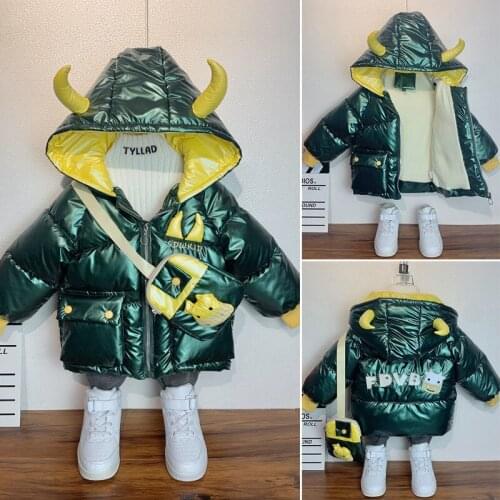 Boys Winter Coat Padded Jacket Childrens Thick Hooded Velvet thick Jacket Childrens Waterproof Clothing Bright Face Padded