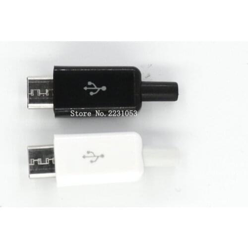 10PCS/ Sets 4 in 1 DIY Micro USB Welding Type Male 5 Pin Plug Connector w/Plastic Cover white/black