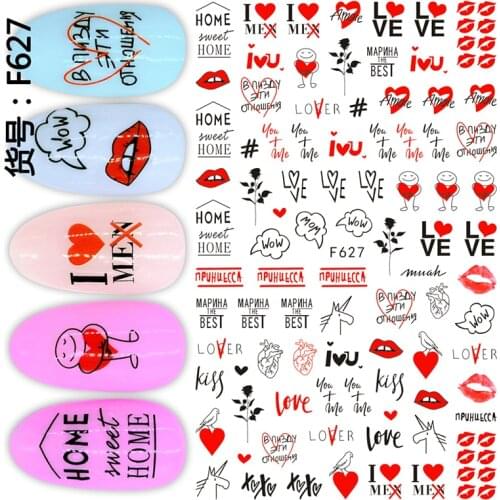 10PCS Red English Love Letter Red Love LOVE Pattern Nail Sticker Nail Slider Decoration Beauty Tool