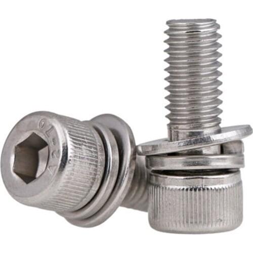10pcs M4 304 stainless steel Three combinations Hexagon socket head cap Self-contained flat pad screw 6mm-40mm Length