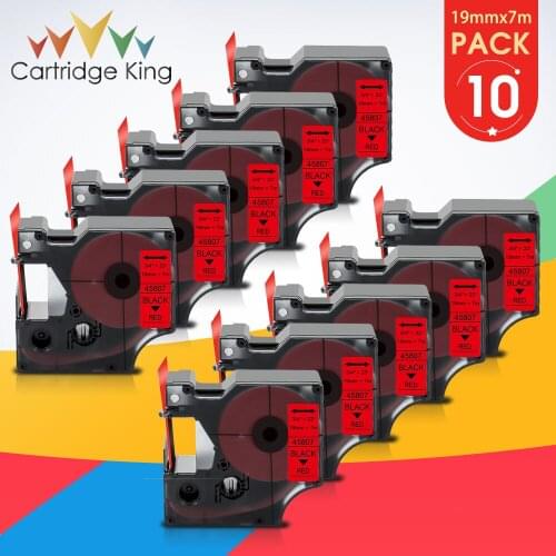 10PK 19mm Labels for D1 DYMO 45807 Tape Black on Red Cassette Cartridge Compatible for Dymo LabelWriter 400 450 Duo Label Maker
