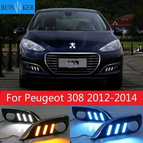 2Pcs Car styling for Peugeot 308 2012-2014 LED driving DRL with Daytime Running Light yellow turn signal Fog Head Lamp