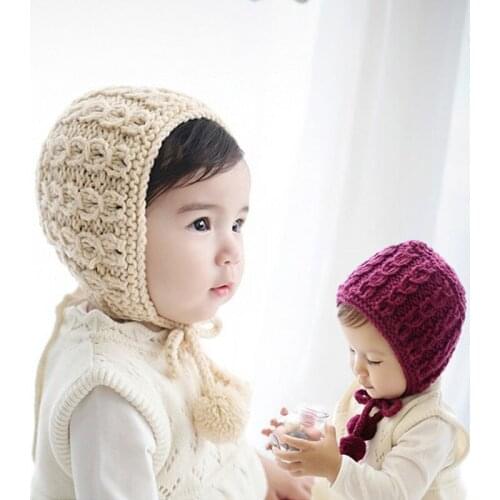 2020 Cute Baby Boys Girls Toddler Boys Flower Knitted Wool Warp Hat Cap Crochet Beanie Headwear Hair Accessories Wine Beige Hats