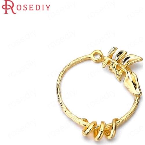 35805)6PCS 19.5x25MM 24K Gold Color Brass with Tree Leaf Circle Earring Connector Charms High Quality Diy Jewelry Accessories