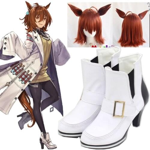 Anime Pretty Derby Cos Agnes Tachyon Cosplay Costumes Boots Shoes wigs ears Halloween Party Custom Made Lolita shoes boots suits