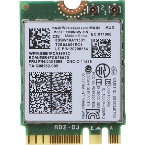 Wireless Adapter Network Card for Lenovo Thinkpad T440 W540 L440 T450P Intel 7260NGW BN Wireless WLAN Card 04W3830/04X6009/04X60