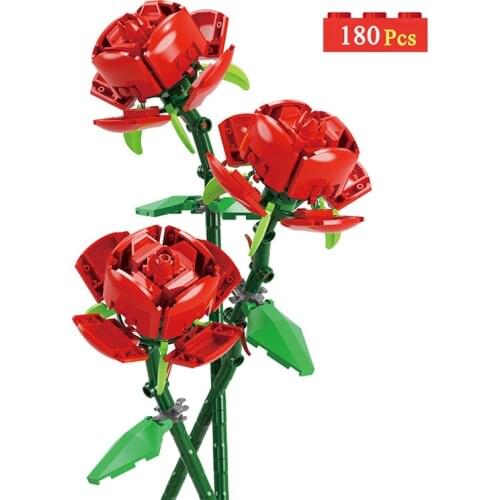 3 Roses Bouquet Building Block Romantic Set Girl Gift Home Plant Decoration Flower DIY Building Block Children Toy Gift