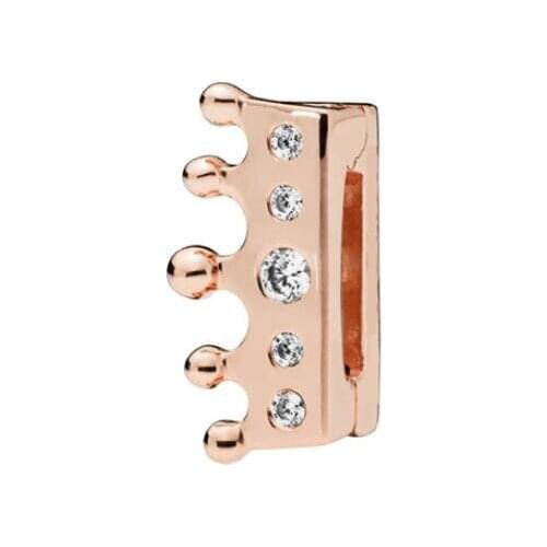 Genuine 925 Sterling Silver Charm Rose Gold Reflexions Royal Crown Clip Crystal Beads Fit Pan Bracelet & Bangle Jewelry
