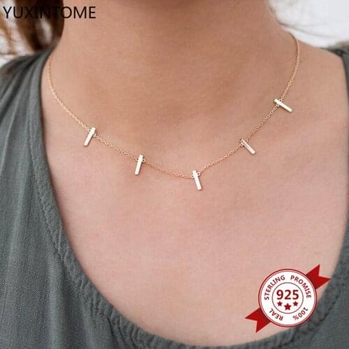925 Sterling Silver Chain Geometric Strip Necklace Simple Clavicle Chain Charm Necklace For Women Fashion Jewelry Gift Collar