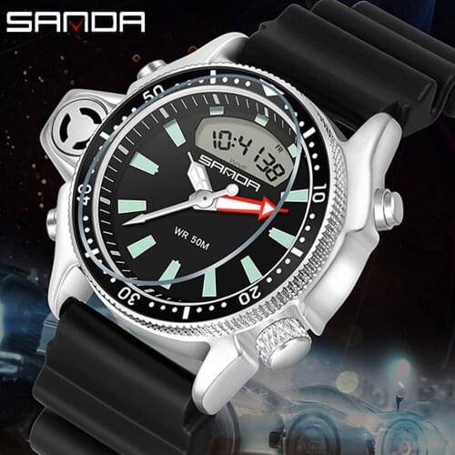 SANDA New Fashion Sport Mens Watch Casual Style Digital Watches Men Military Quartz Wristwatch Diver S Shock Man Мужские часы