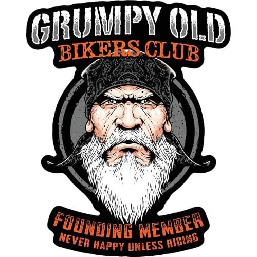 Skull Society Grumpy Old Bikers Club Founding Member Never Happy Unless Riding 7 inch Decal for Cars, Trucks, Motorcycles