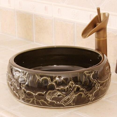 Black Ceramic Art Basin Sink Counter Top Wash Basin Bathroom Sinks vanities bathroom round white porcelain ceramic vessel sink