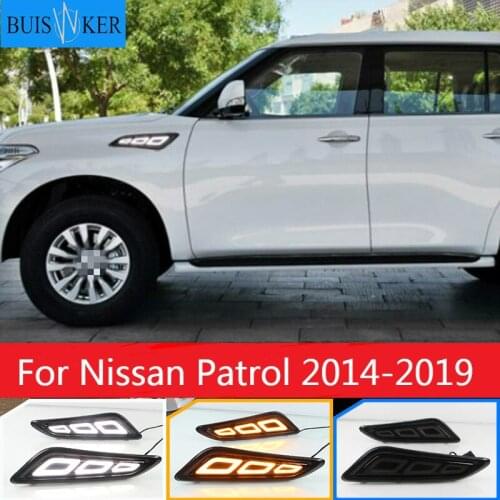 For Nissan Patrol 2014-2019 LED Side Fender Lights Daytime Running Lights With Yellow Turn Signal Lamp Waterproof