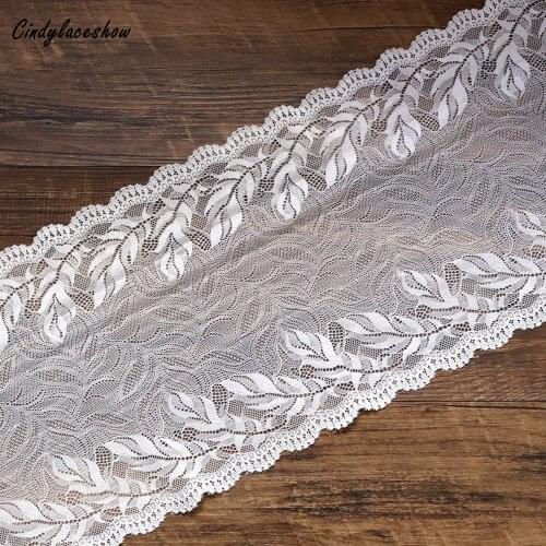 2 Yards 21 cm Width Leaves Elastic Lace Trim White For Wedding Dress Accessories Sewing Applique Stretch French Net Lace Fabrics