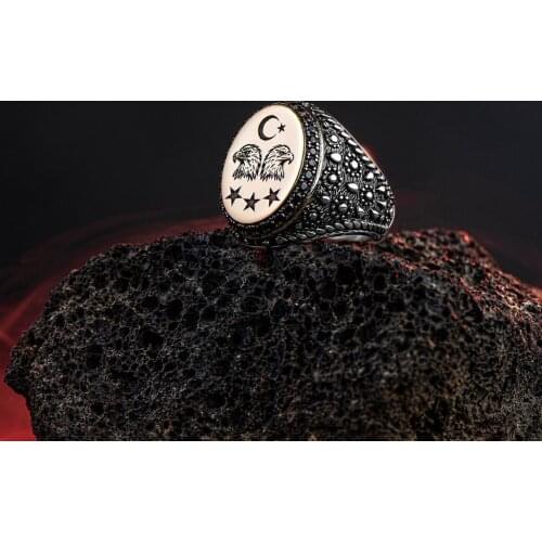 Elegant Ring in 925 Sterling Silver Double Eagle Figure Moon Star Master Hand Rings Trendy Gift for Men Rings Free Shipping