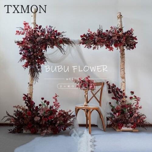 Customized Wedding Simulation Silk Flower Red Flowers Row Arch Floral Weddings Outdoor Scene Layout Home Garden Decoration Props