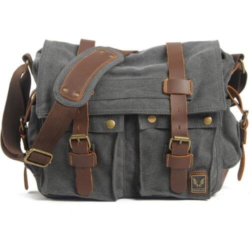 Wear-resistant canvas bag with crazy horse leather retro messenger bag casual men and women shoulder messenger bag computer bag