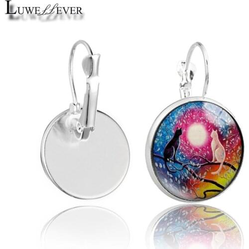 Electroplating White 6311 Golden Point 16mm Glass Bronze Metal Earring Round Cabochon Stud Earring Charm Jewelry For Women Gift