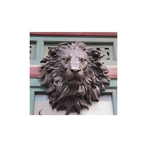 Copper Brass CHINESE crafts Asian Marked The huge Lion head flat brass sculpture statue The art hanging wall