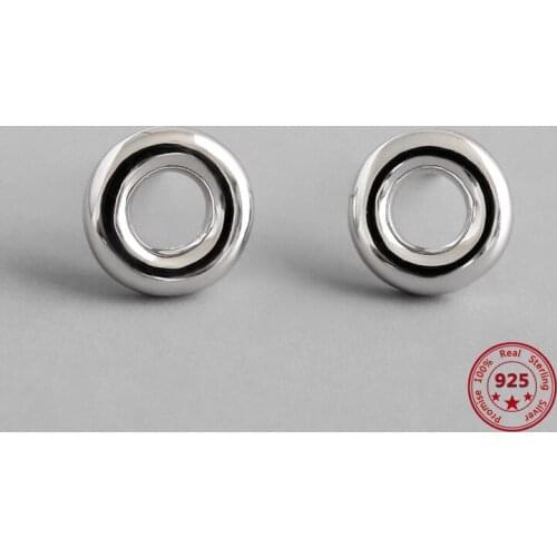 Minimalist Genuine 925 Sterling Silverfashion Jewelry Earrings Circular Middle Hollow Simple Wild Donut for Womens
