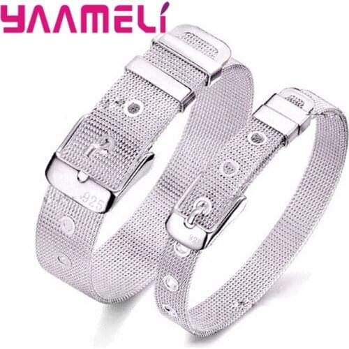 Fashionable Belt Design Pure 925 Sterling Silver Fine Jewelry Bracelet Bangle Top Quality 14mm/12mm Two Size for Man Woman