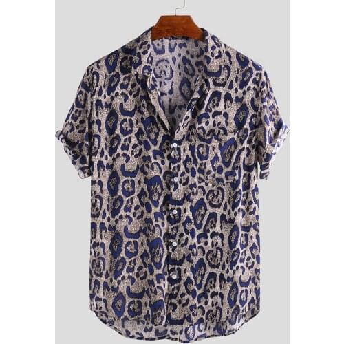 2021 Summer Leopard Print Men Shirt Breathable Short Sleeve Loose Button Blouse Streetwear Beach Hawaiian Shirts Men